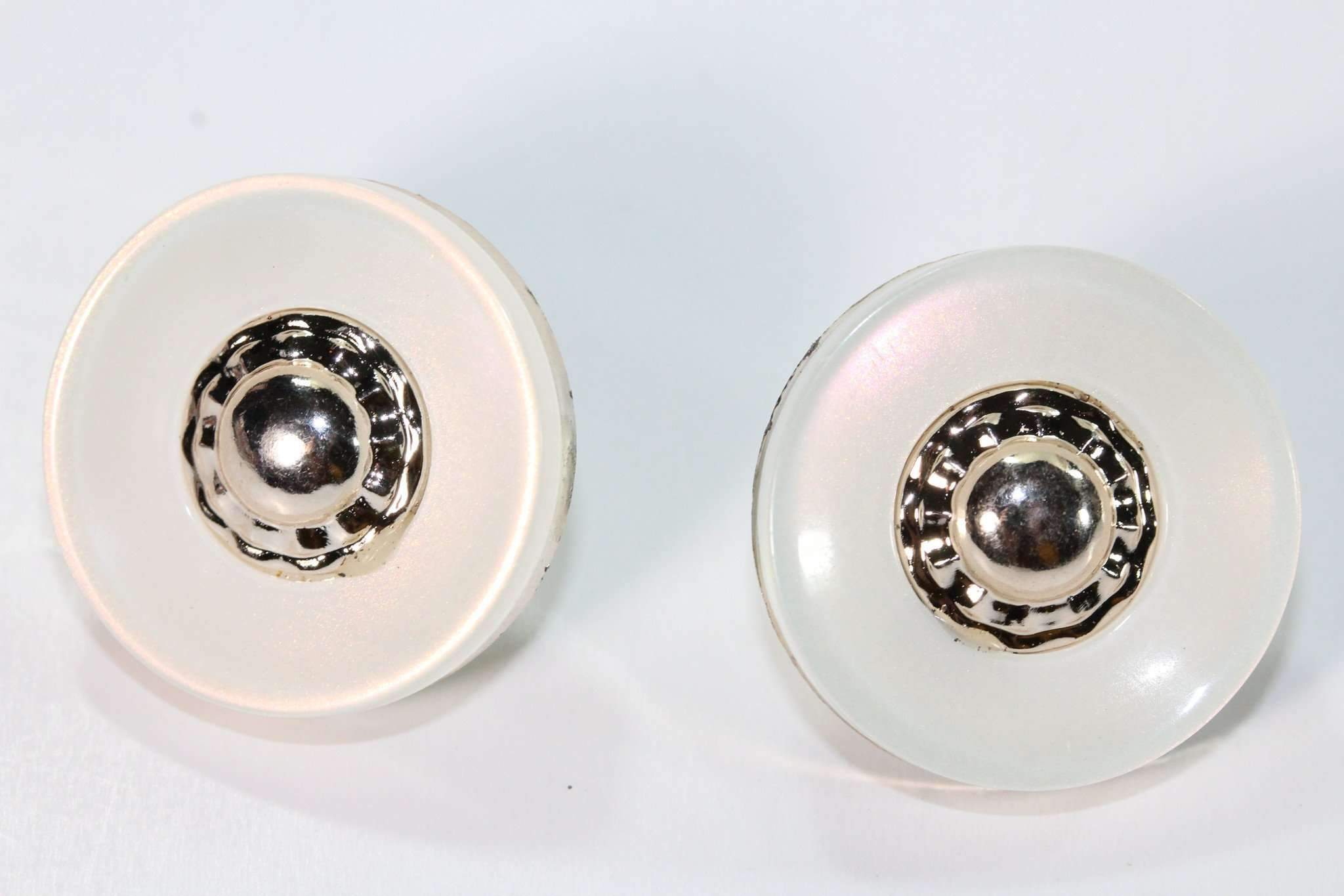 Elegant Off-White Button Stud Earrings with goldtone accents, showcasing a modern button design.