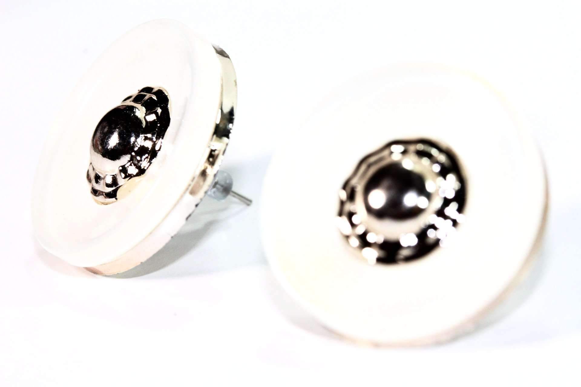 Elegant Off-White Button Stud Earrings with goldtone accents, showcasing a modern button design.