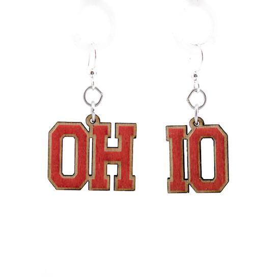 Ohio Earrings #S069 made from sustainably sourced wood with a laser-cut design and silver-finished stainless steel ear wires.