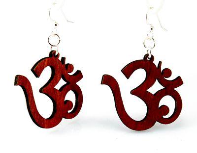 Ohm Earrings #1210 made from sustainably sourced wood, featuring a cherry red finish and hypoallergenic stainless steel ear wires.