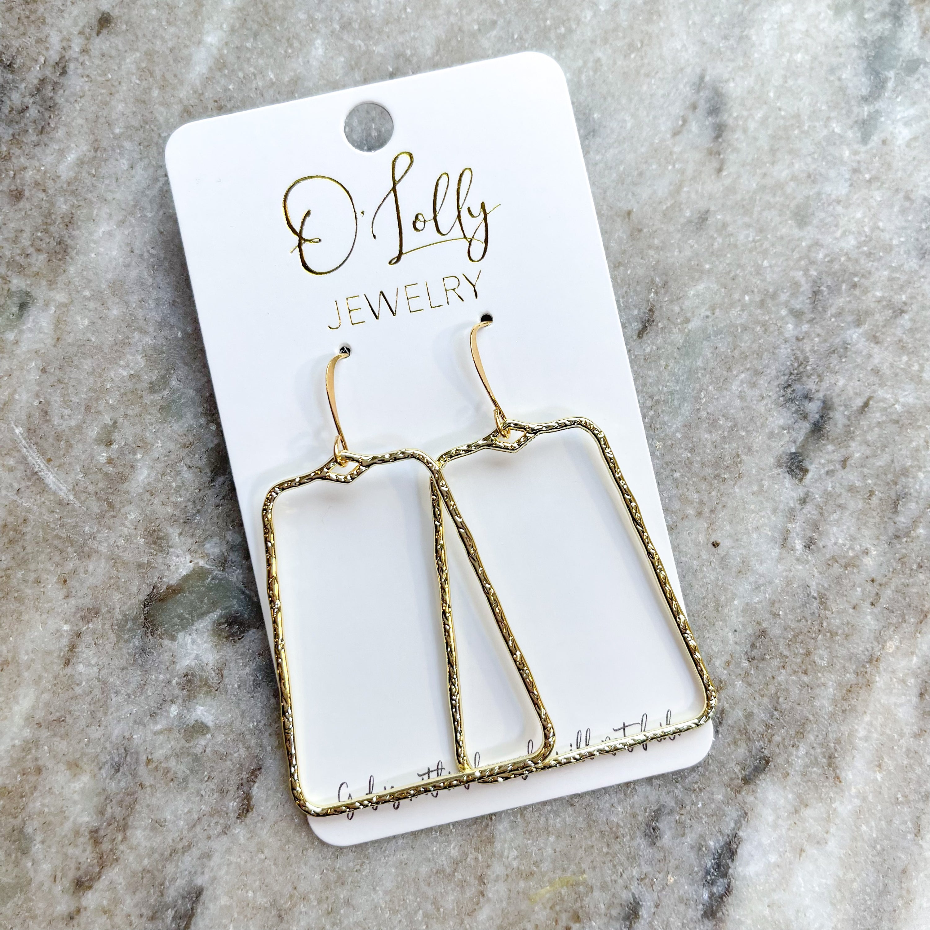 O'Lolly Everyday Gold Earrings Style 2 featuring a textured gold bell shape, approximately 2.25 inches long, perfect for everyday wear.