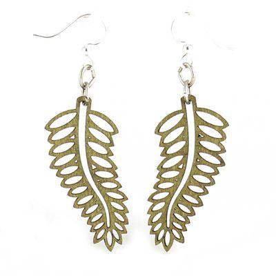 Open Fern Earrings #1486 in Apple Green, showcasing intricate laser-cut wood design with silver-finished hypoallergenic ear wires.