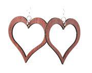 Open Heart Earrings #1029 in Cherry Red, made from sustainably sourced wood with silver-finished stainless steel ear wires.