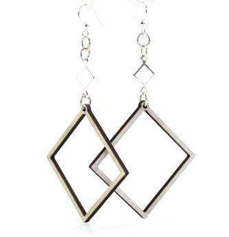 Open Square #1257 earrings made from sustainably sourced wood, featuring a simplistic design in gray color with hypoallergenic stainless steel ear wires.