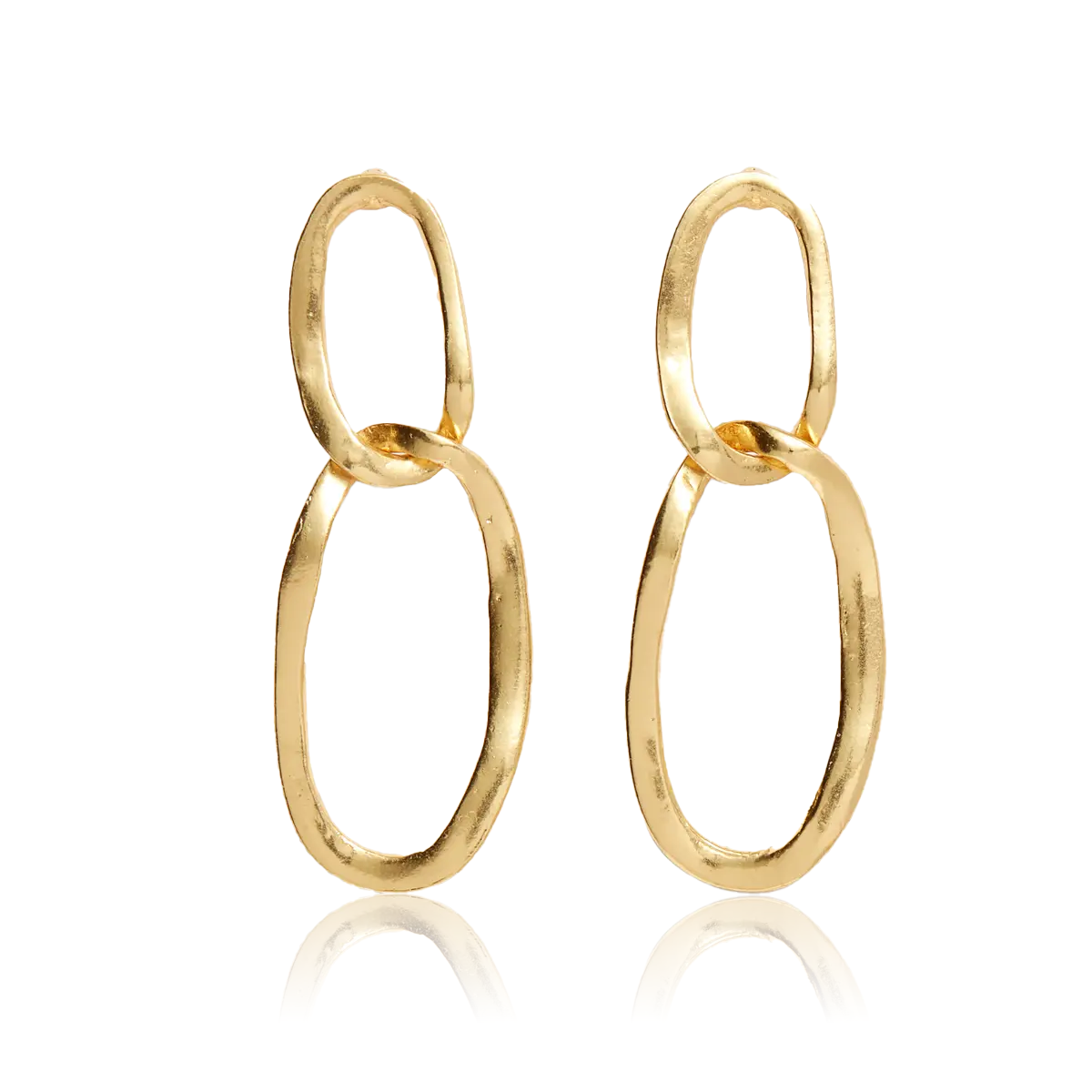 A pair of elegant oval link earrings in gold, showcasing a unique cut-out design and lightweight construction, perfect for any occasion.