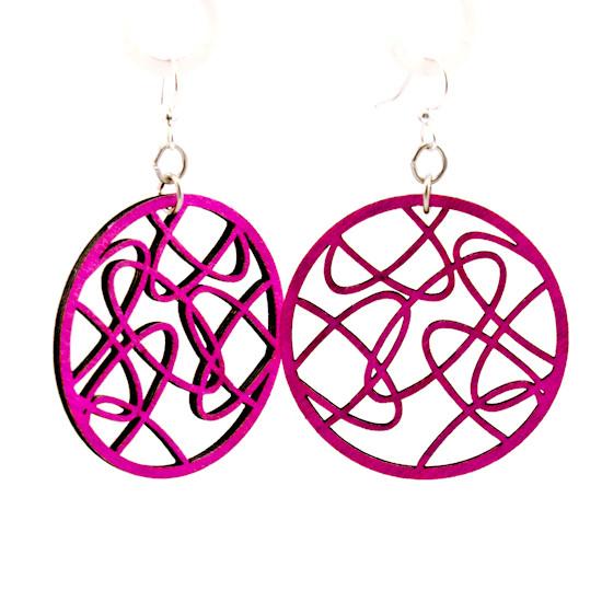 Oval Madness Earrings #1606 made from sustainably sourced wood, featuring a vibrant Fuschia color and hypoallergenic stainless steel ear wires.