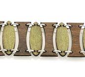 Oval Pillar Bracelet 7501A made from sustainably sourced wood in brown and apple green colors, featuring a laser-cut design.