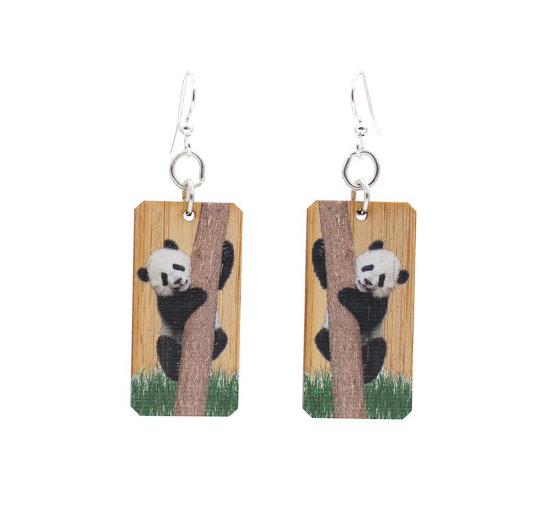 Panda Bamboo Earrings #902 featuring a minimalistic design made from sustainable bamboo, showcasing their elegant and eco-friendly appeal.