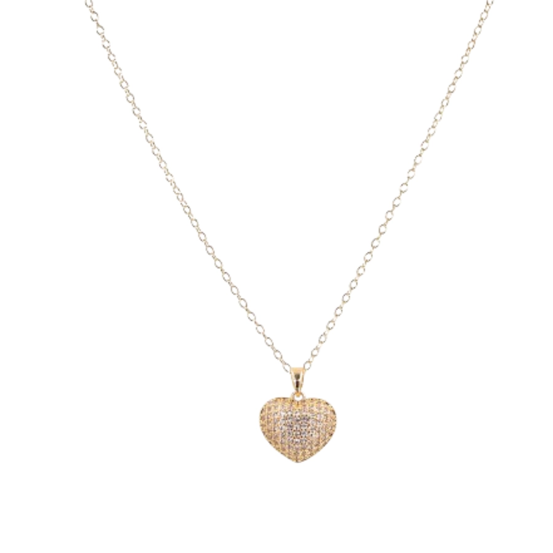 A beautiful Pave Heart Necklace featuring a sparkling heart pendant on a delicate chain, perfect for any occasion.