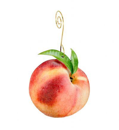 Peach Ornament #9948 made from eco-friendly birch wood or recycled paper, featuring a glossy finish and essential oil diffuser capability.