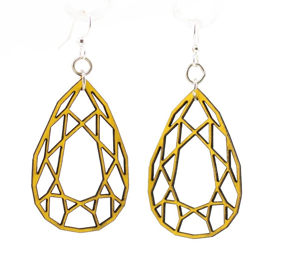 Pear Cut Diamond Earrings in Lemon Yellow, made from sustainably sourced wood with silver-finished stainless steel ear wires.