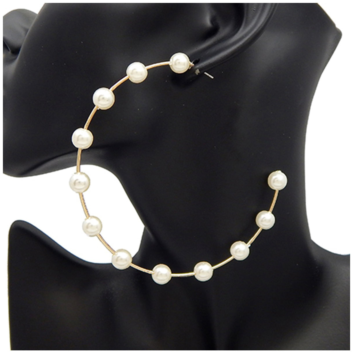 Elegant Pearl Floating Ring Earrings with a unique design, featuring a 3-inch diameter and post back closure.