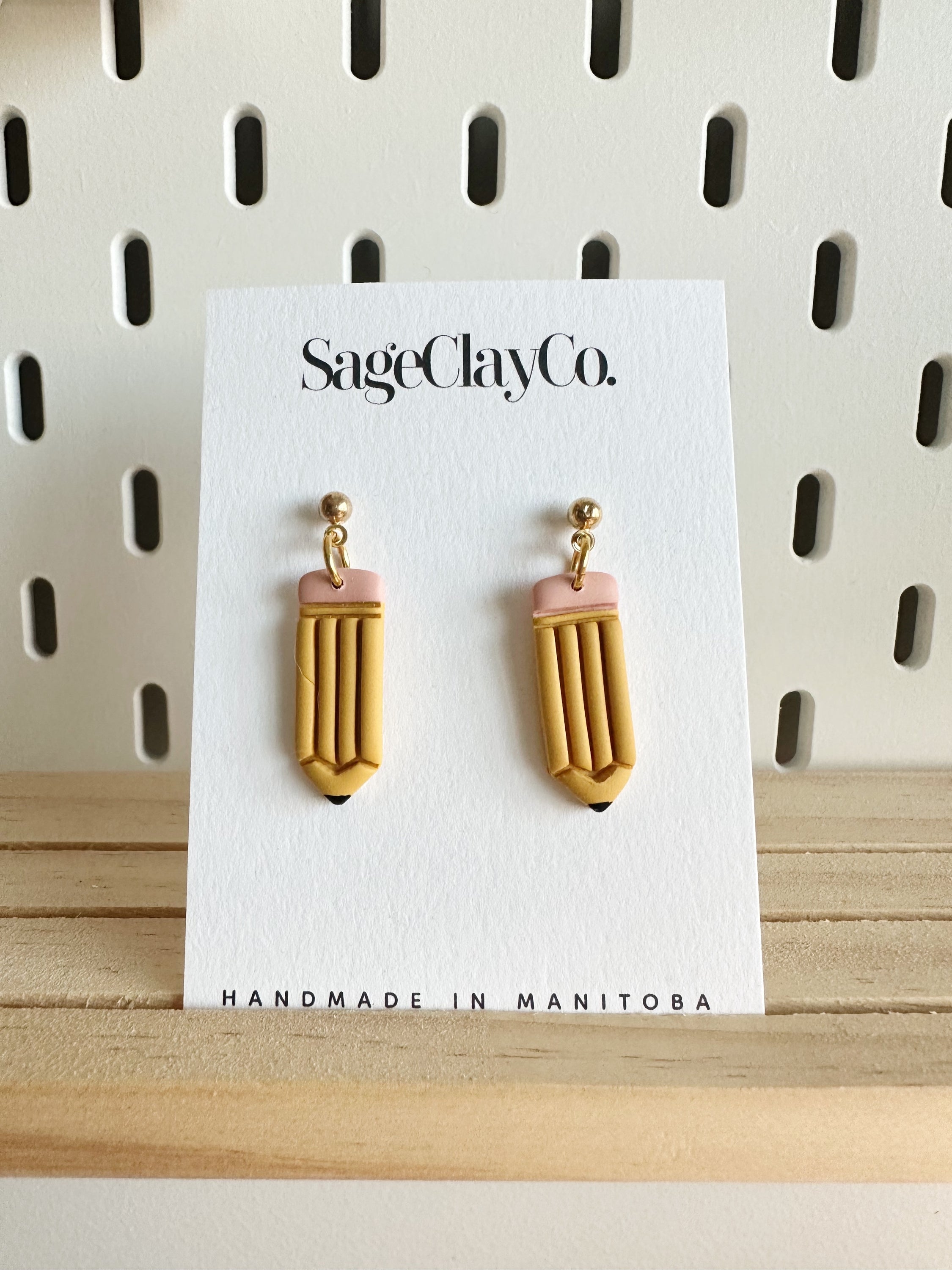 Handmade polymer clay Pencil Dangles earrings from the Teacher Collection, featuring a minimalist design perfect for educators.