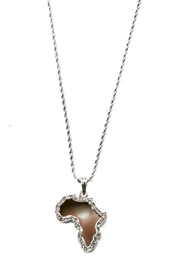 Elegant map shape pendant necklace with a 28-inch chain, showcasing intricate details.