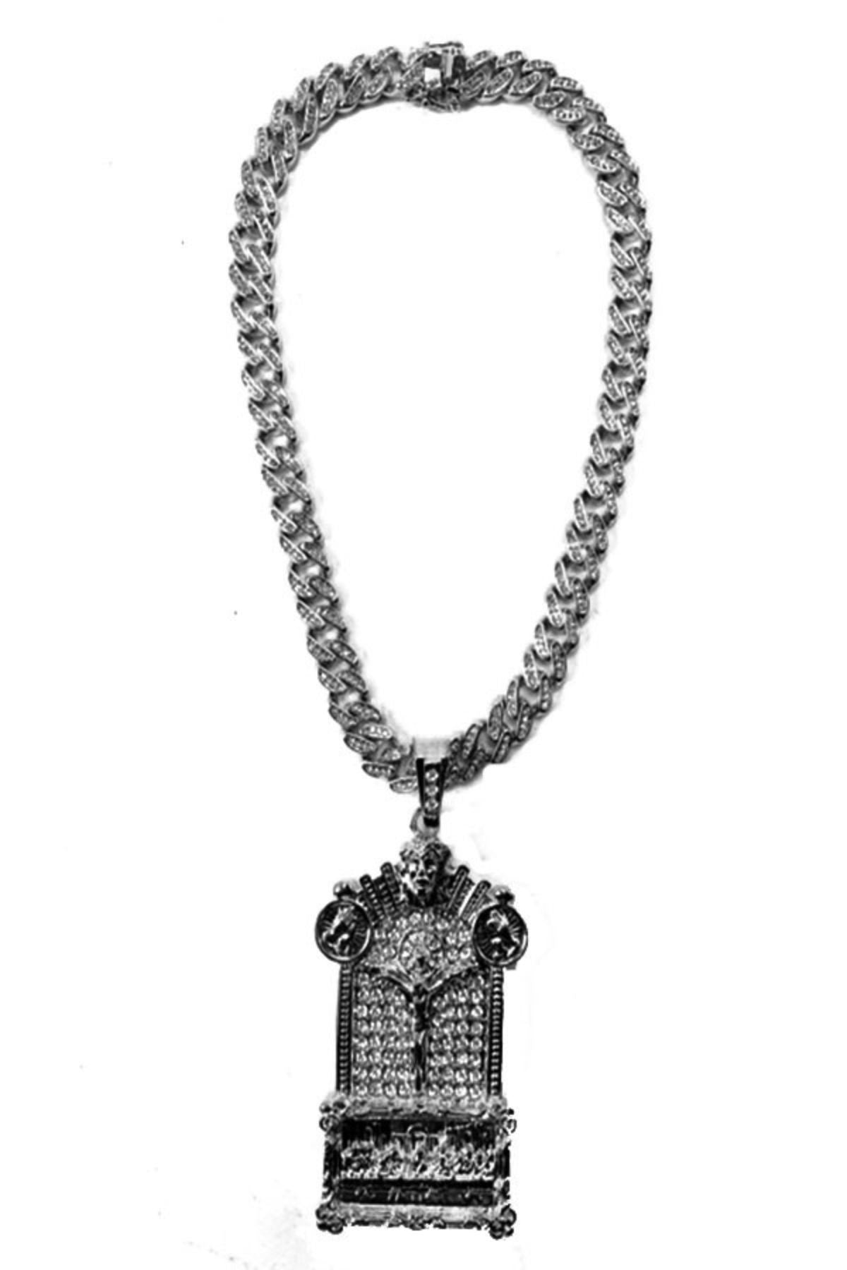 Hip Hop Rhinestone Pendant Necklace with a large sparkling pendant, approximately 20 inches long, showcasing a stylish design.