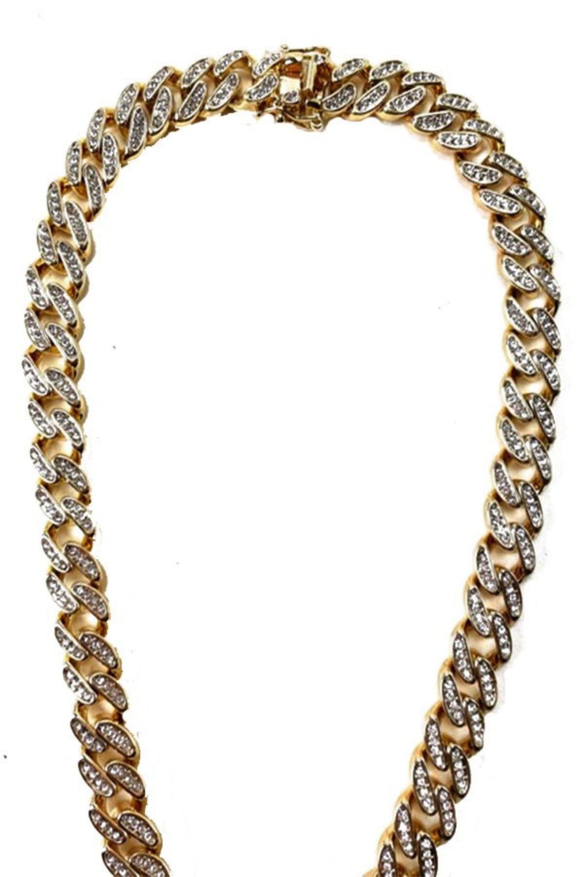 Hip Hop Rhinestone Pendant Necklace featuring a large sparkling pendant on an 18-inch chain.