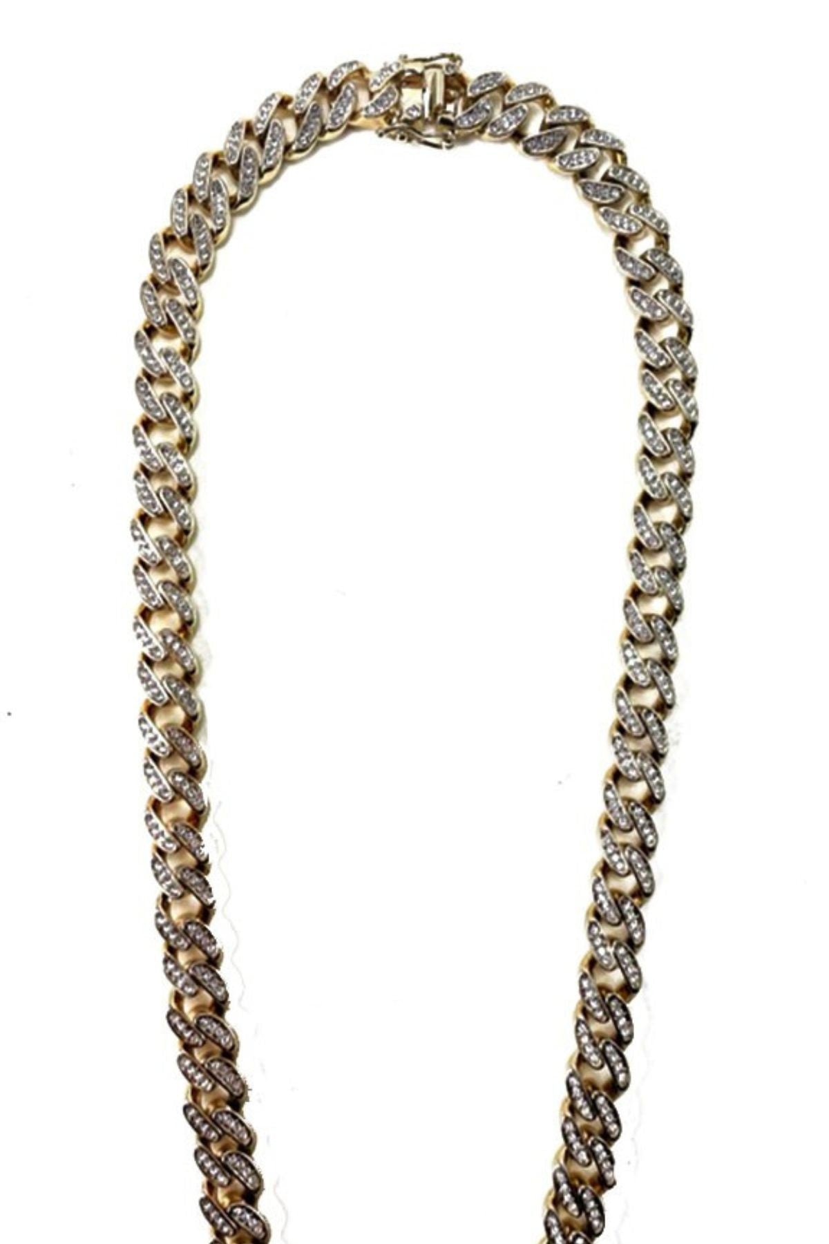 A stylish Hip Hop Rhinestone Pendant Necklace featuring a large sparkling pendant and a 20-inch chain, perfect for fashion enthusiasts.