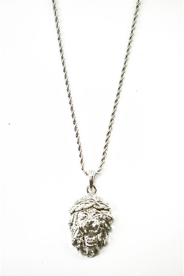 A stunning lion pendant necklace with an elegant design, approximately 28 inches long, showcasing its intricate details.