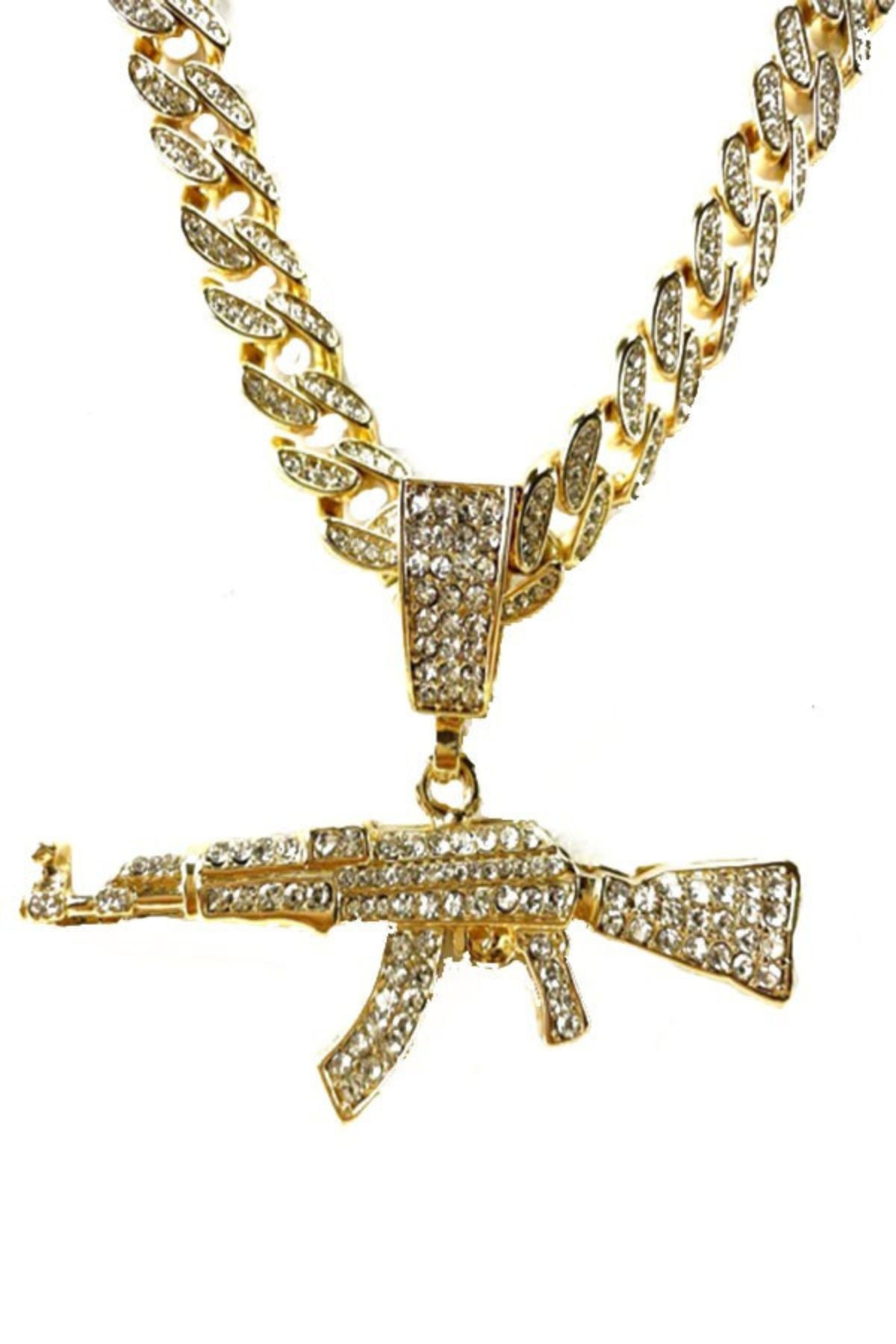 Hip Hop Cool Machine Gun Pendant Necklace with a 20-inch chain and a 3x2 inch pendant, stylish and edgy design.