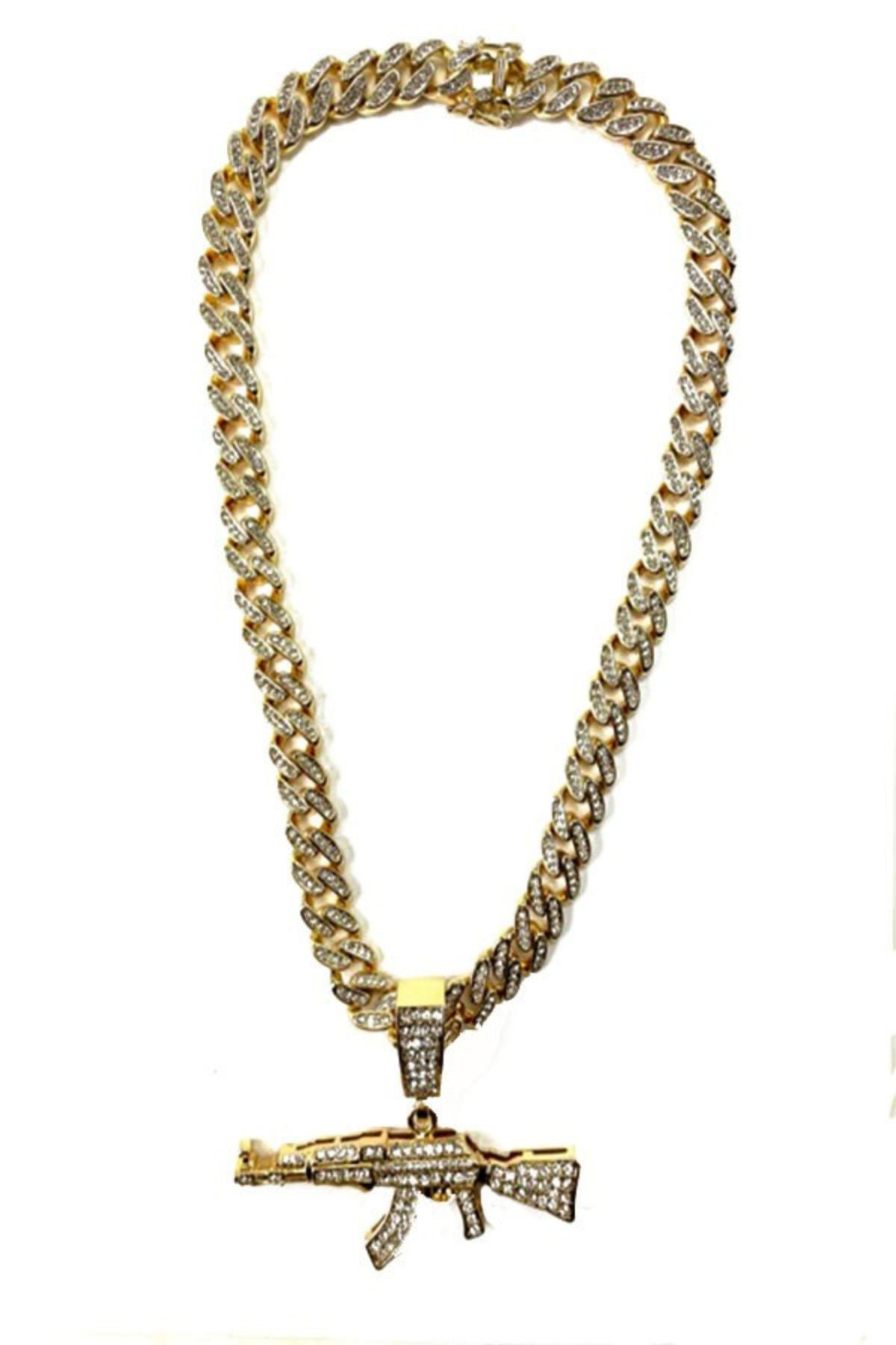 Hip Hop Cool Machine Gun Pendant Necklace with a 20-inch chain and a 3x2 inch pendant, stylish and edgy design.