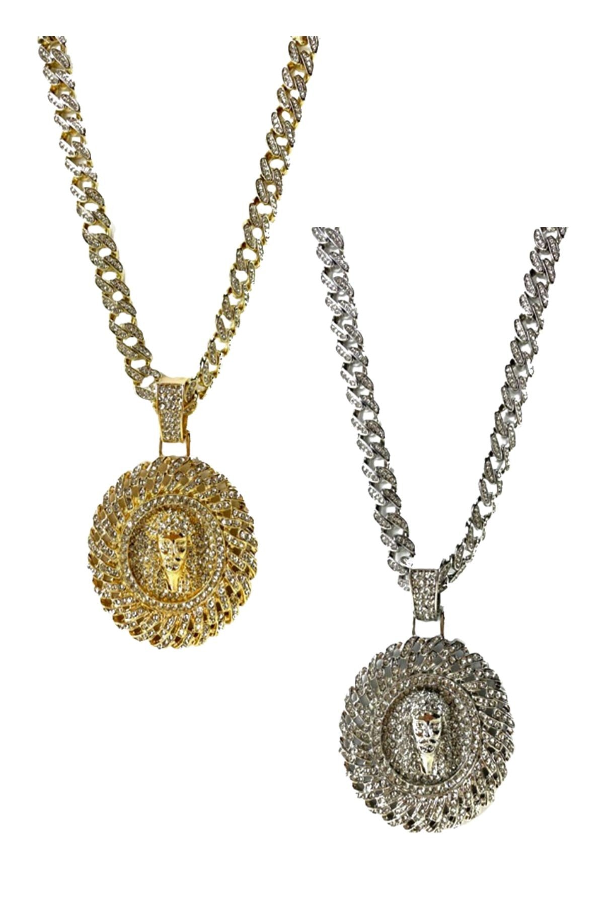 Hip Hop Rhinestone Jesus Pendant Necklace with sparkling rhinestones, 20-inch length, and 2.5x2.5 inch pendant size.