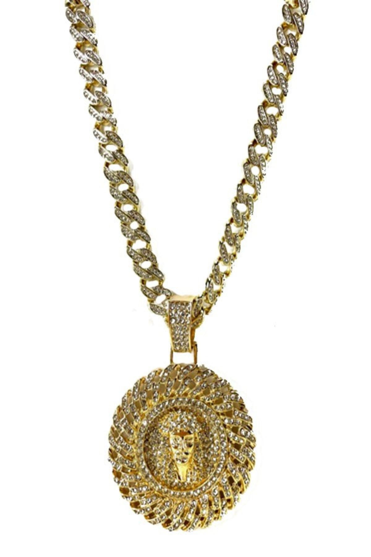 Hip Hop Rhinestone Jesus Pendant Necklace with sparkling rhinestones, 20-inch length, and 2.5x2.5 inch pendant size.