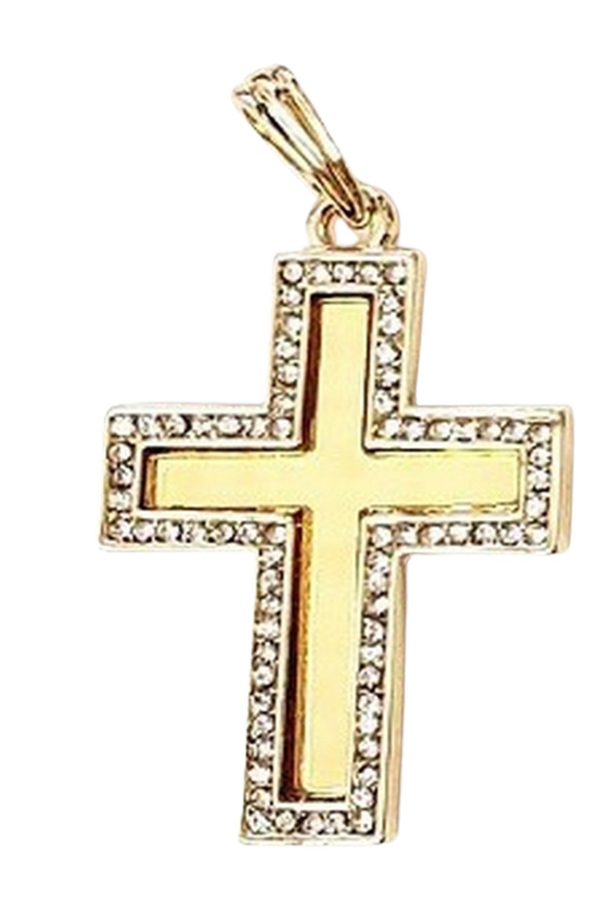 Rhinestone cross pendant necklace with sparkling details, approximately 28 inches long.