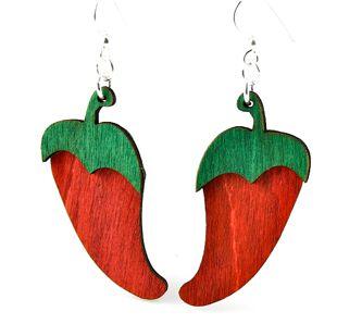 A pair of vibrant Pepper Earrings #1382 made from sustainably sourced wood, featuring a unique laser-cut design and hypoallergenic stainless steel ear wires.