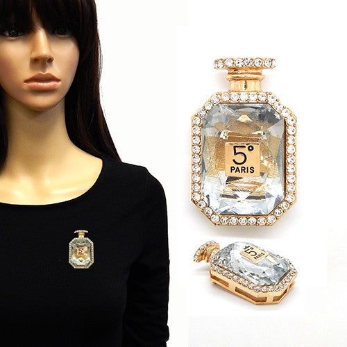 Elegant perfume bottle brooch, 2.5" x 1.5", lead and nickel free, stylish accessory.