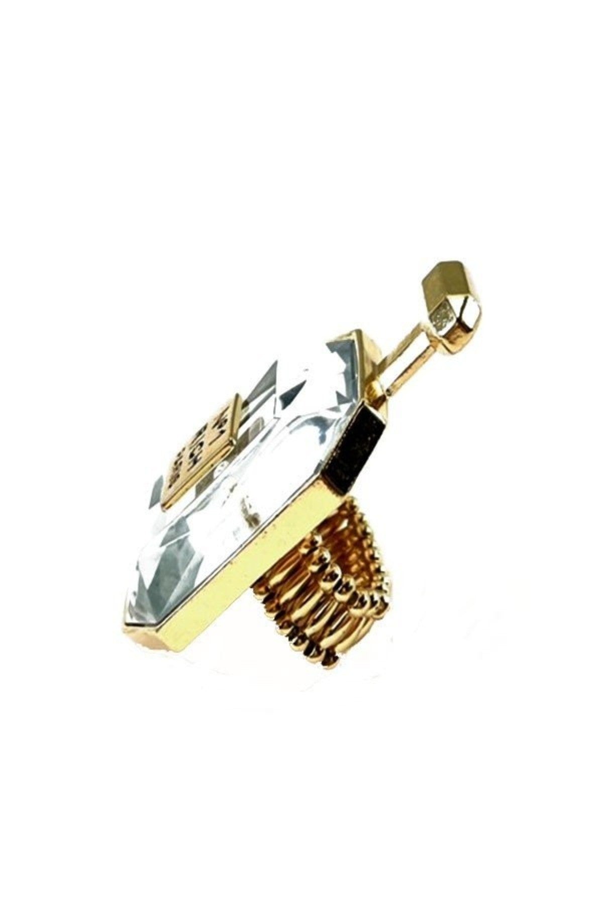 A stylish Perfume Bottle Ring featuring a double plated design with studded accents, perfect for any occasion.