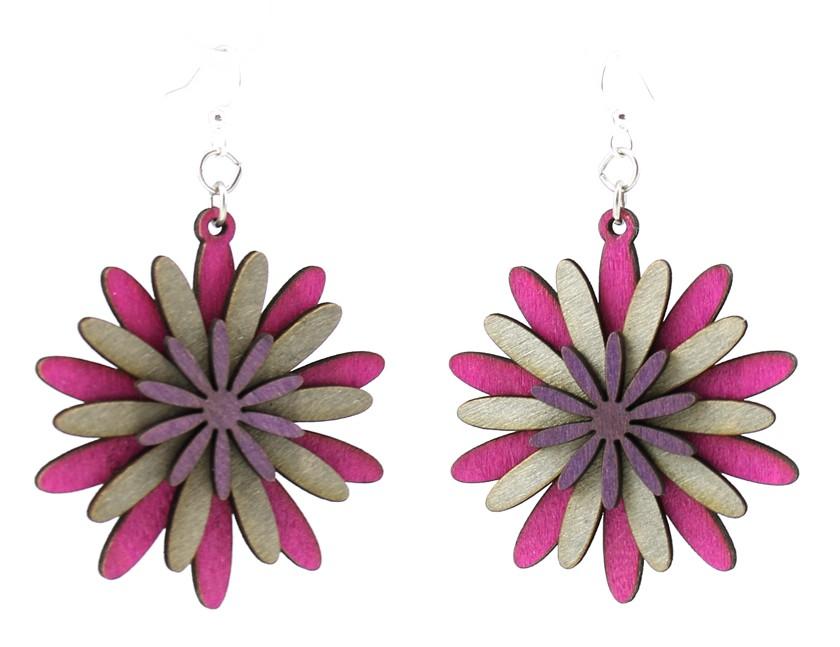 Stylish Petaled Layer Earrings #1250 made from sustainably sourced wood with silver-finished stainless steel ear wires.