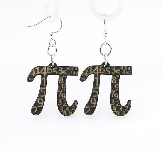 Stylish PI 3.14159265.. earrings made from sustainably sourced wood, featuring a laser-cut design in black satin finish.