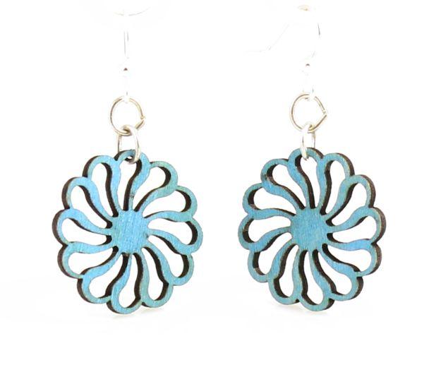 Pin Wheel Blossoms #145 earrings in Brilliant Blue, made from sustainably sourced wood with silver-finished hypoallergenic ear wires.