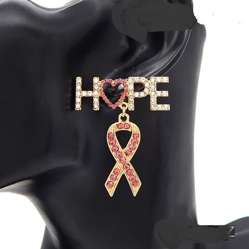 Elegant Pink Ribbon and Hope Post Earrings, featuring a delicate pink ribbon design, perfect for breast cancer awareness.