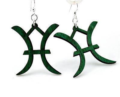 Teal Pisces Earrings #1402 made from sustainably sourced wood with silver-finished stainless steel ear wires.