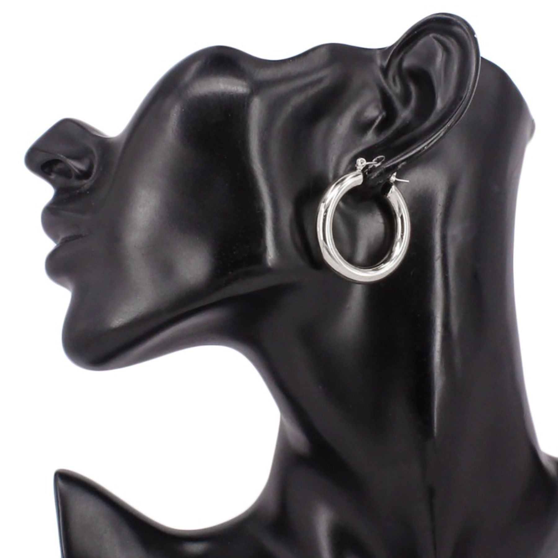 Elegant plain hoop earrings with lever back closure, 1.1/8" diameter, perfect for any occasion.