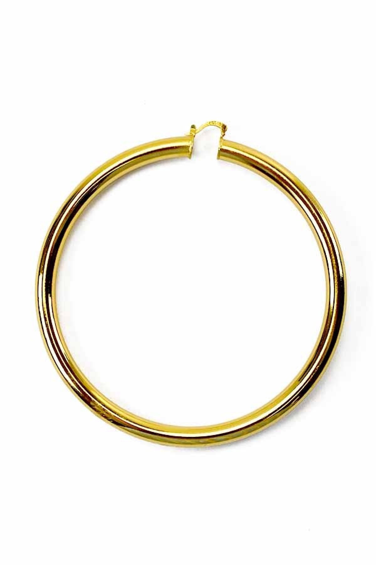 A pair of elegant plain thick hoop earrings with a 3-inch diameter, featuring a secure latch back closure, suitable for everyday wear.