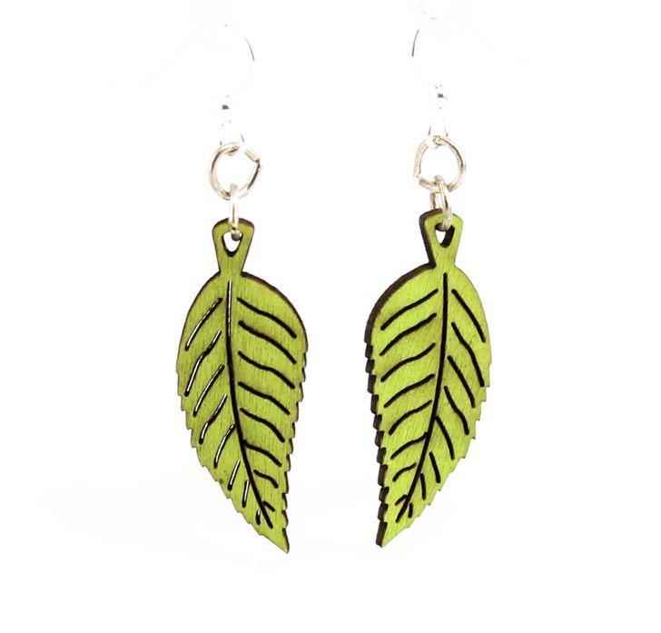 Plant Leaf Blossoms #103 earrings in Lime Green, made from sustainably sourced wood with hypoallergenic silver-finished ear wires.