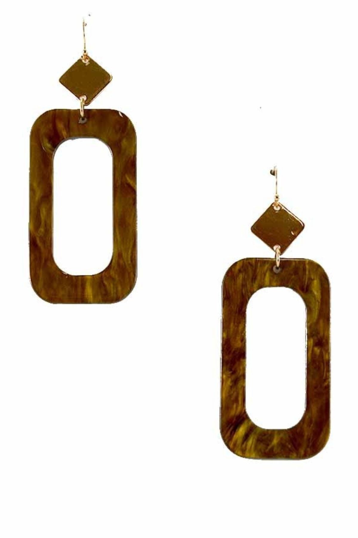 A pair of stylish plastic rectangular drop earrings with a fish hook design, showcasing a modern and elegant look.