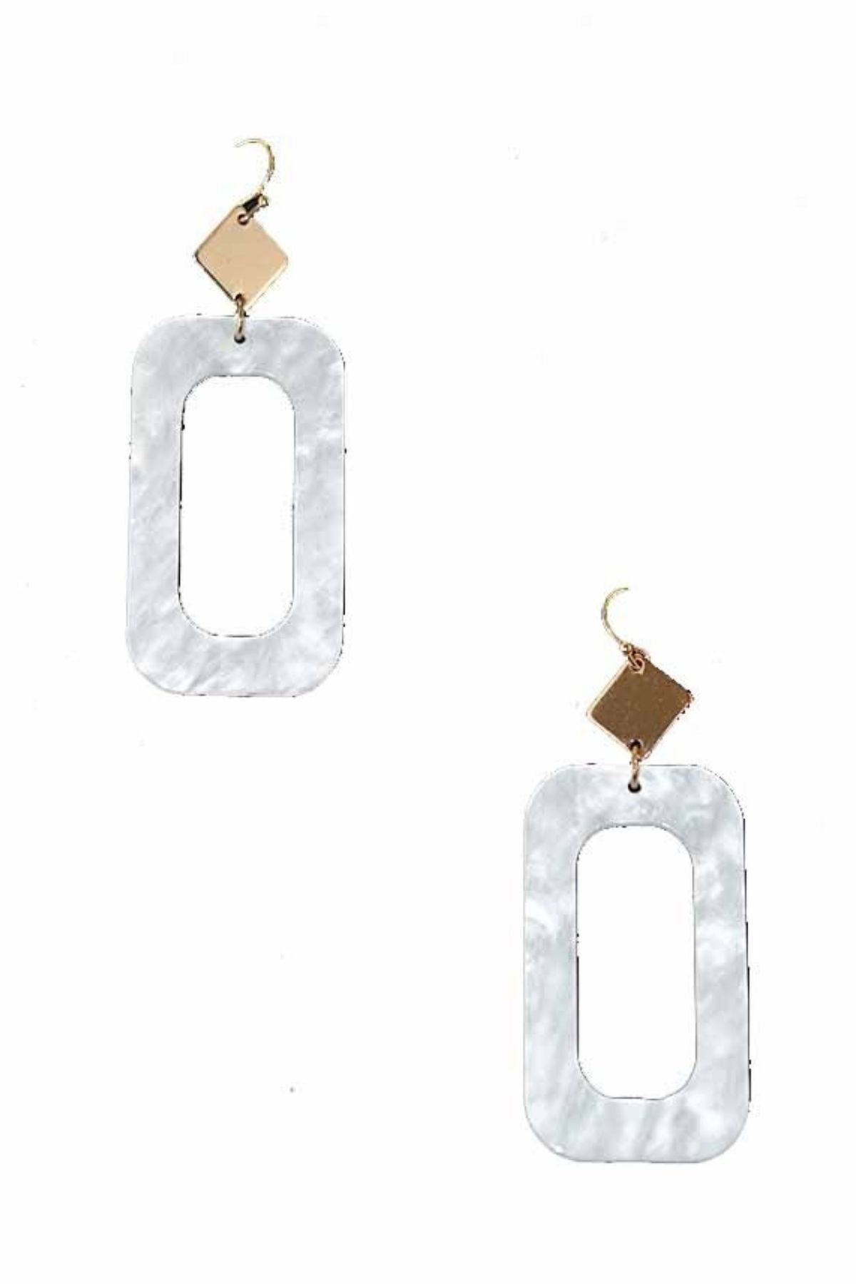 A pair of stylish plastic rectangular drop earrings with a fish hook design, showcasing a modern and elegant look.