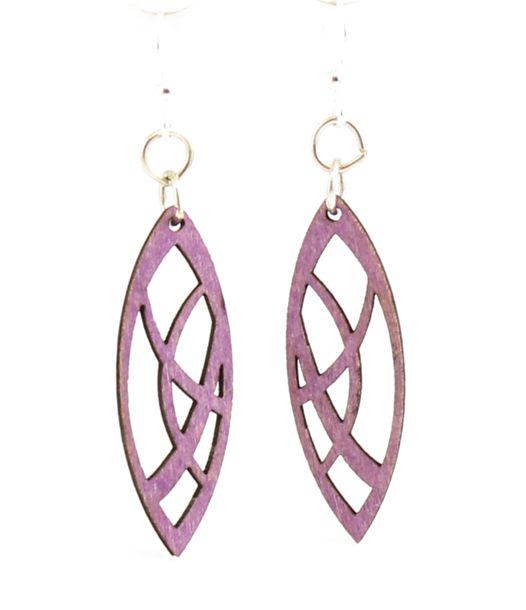 Pointed Oval Blossoms #119 earrings in violet color, made from sustainably sourced wood with silver-finished stainless steel ear wires.