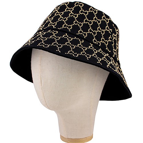 A stylish polyester bucket hat featuring hot fix embellishments, perfect for sunny days and outdoor activities.