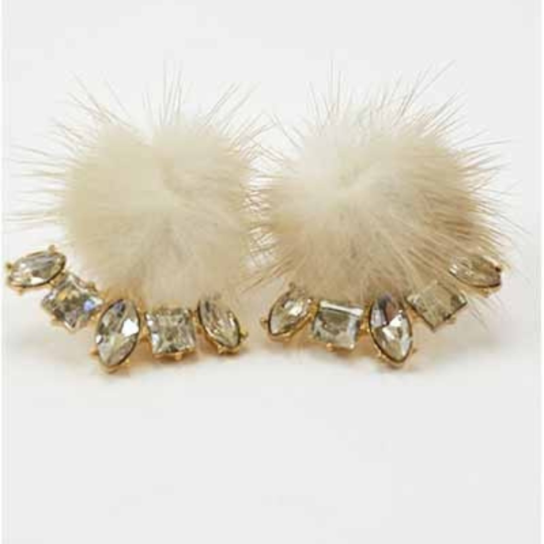 Elegant Pompom Crystal Clip Earrings featuring a chic design with sparkling crystals and a comfortable clip back.