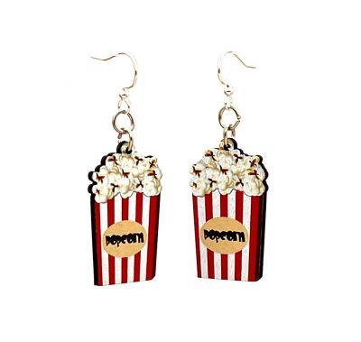 A pair of stylish Popcorn Earrings made from sustainably sourced wood, featuring a 3-D illusion design and silver-finished hypoallergenic ear wires.