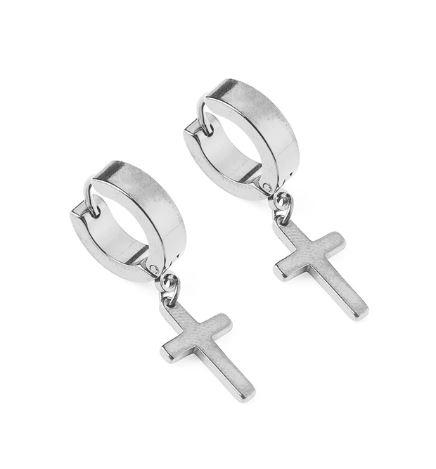 PRODIGIOUS Steel Earrings featuring a cross design, made from durable stainless steel, lightweight and elegantly crafted.