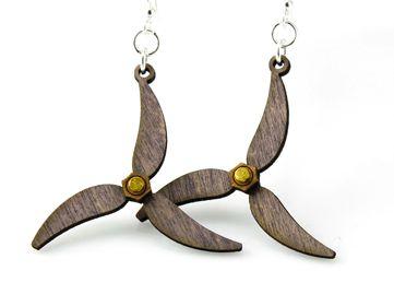 Stylish gray propeller earrings made from sustainably sourced wood with stainless steel ear wires.