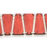 Pyramid Bracelet 7503F in cherry red, showcasing laser-cut wood design and adjustable size.