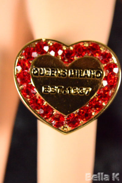 QUEENS MILANO HEART PAVE CRYSTAL Stretch Ring featuring rhinestones in a heart design, perfect for stylish accessorizing.