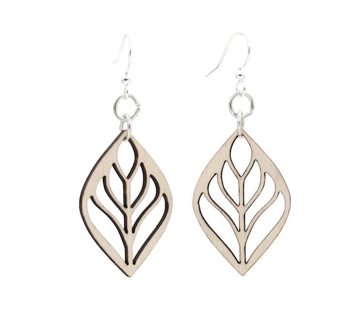 Raffia Blossom Earrings #177 made from sustainably sourced wood, featuring silver-finished hypoallergenic ear wires in a natural wood color.