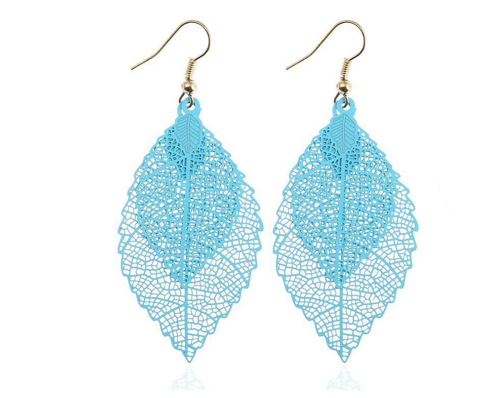 Colorful dangling rainbow leaf earrings made of zinc alloy and fabric, showcasing intricate layered designs.